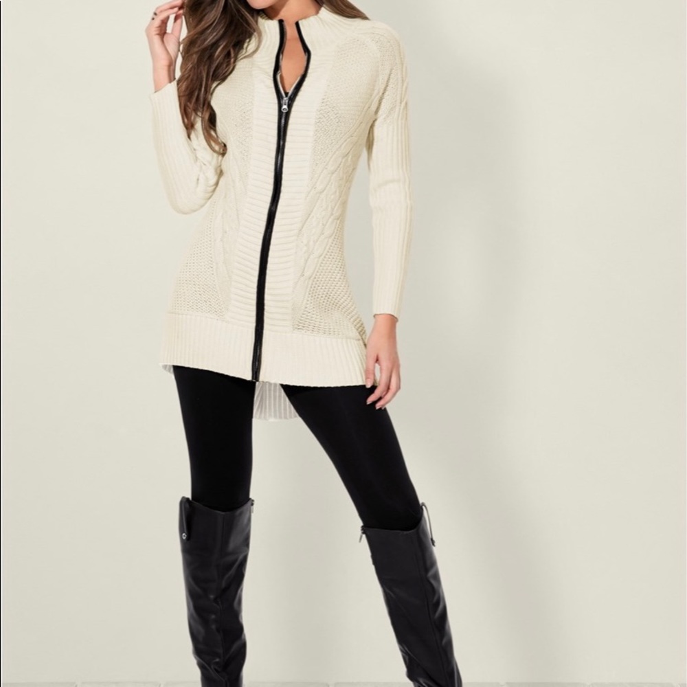 Faux Leather Trim Cardigan